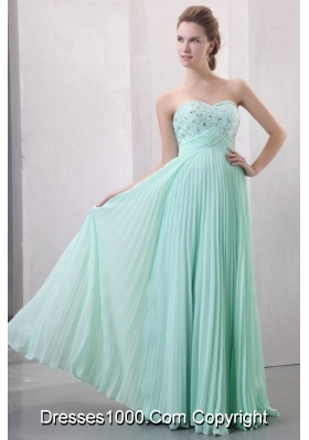 Beading and Pleating Empire Apple Green Prom Dress for Women