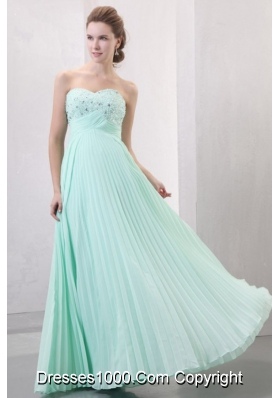 Beading and Pleating Empire Apple Green Prom Dress for Women