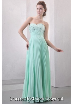 Beading and Pleating Empire Apple Green Prom Dress for Women