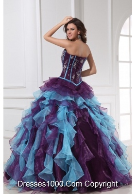 Sweetheart Neckline Purple and Blue Organza Sweet 15 Dresses