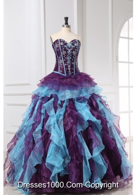 Sweetheart Neckline Purple and Blue Organza Sweet 15 Dresses