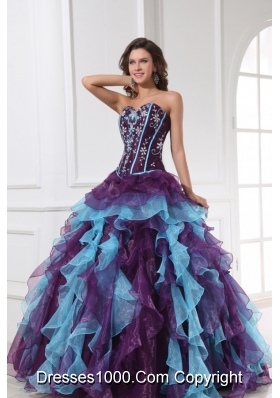 Sweetheart Neckline Purple and Blue Organza Sweet 15 Dresses