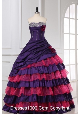 Eggplant Purple Ball Gown Sweetheart Beaded and Tiered Sweet-15 Dresses