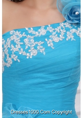 Applies Ruche and Ruffles Tulle Quinceanera Party Dresses in Blue