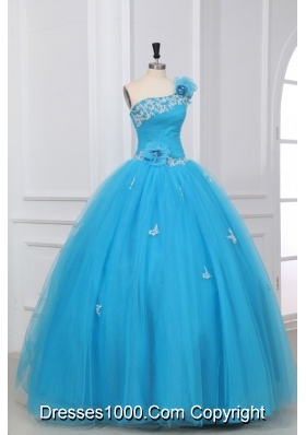 Applies Ruche and Ruffles Tulle Quinceanera Party Dresses in Blue