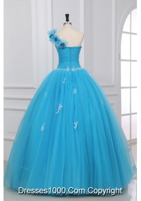 Applies Ruche and Ruffles Tulle Quinceanera Party Dresses in Blue