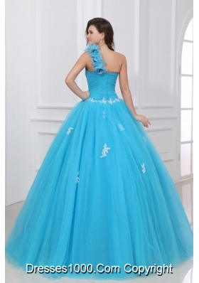 Applies Ruche and Ruffles Tulle Quinceanera Party Dresses in Blue