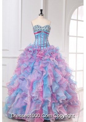 Colorful Ruffles and Sequins Organza Quinceanera Party Dresses