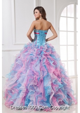 Colorful Ruffles and Sequins Organza Quinceanera Party Dresses