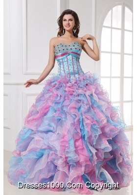Colorful Ruffles and Sequins Organza Quinceanera Party Dresses
