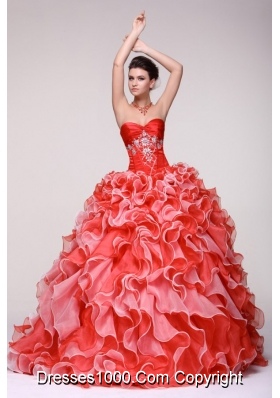 Chic Diamonds and Ruffles Sweetheart Organza Dress for Quince