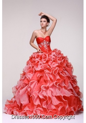 Chic Diamonds and Ruffles Sweetheart Organza Dress for Quince