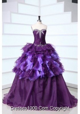 Purple Sweetheart Sweet Sixteen Dresses with Beading and Ruffles