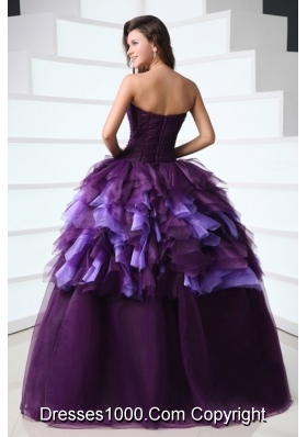 Purple Sweetheart Sweet Sixteen Dresses with Beading and Ruffles