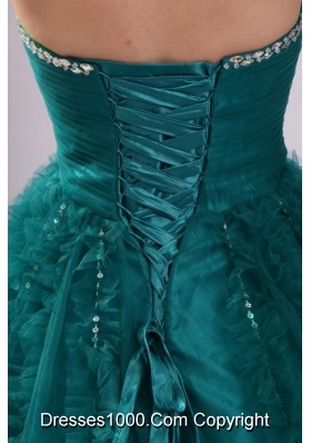 Elegant Teal Color Beaded Sweetheart Quinceanera Dresses