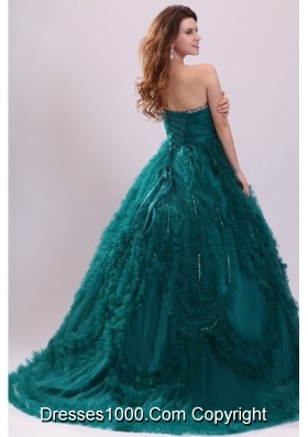 Elegant Teal Color Beaded Sweetheart Quinceanera Dresses