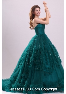 Elegant Teal Color Beaded Sweetheart Quinceanera Dresses