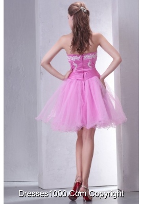 Mini-length Sweetheart Rose Pink Appliqued Prom Dress in Tulle