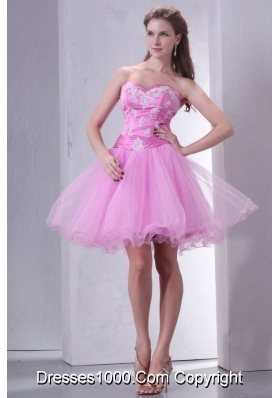 Mini-length Sweetheart Rose Pink Appliqued Prom Dress in Tulle