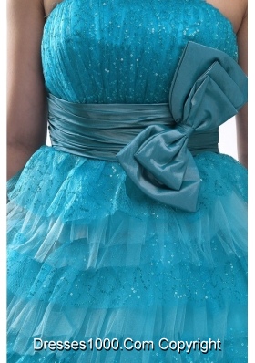 Lovely Bowknot and Paillettes Puffy Layers Tule Sweet 16 Dresses