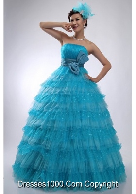 Lovely Bowknot and Paillettes Puffy Layers Tule Sweet 16 Dresses