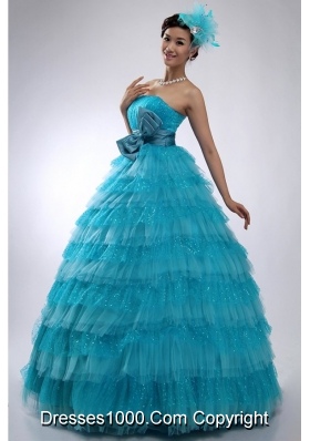 Lovely Bowknot and Paillettes Puffy Layers Tule Sweet 16 Dresses
