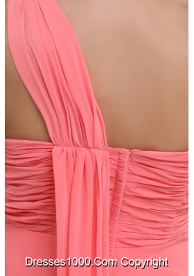 Best Seller One Shoulder Watermelon Prom Dress with Ruche and Beading