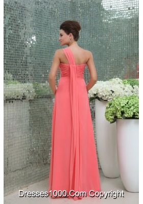 Best Seller One Shoulder Watermelon Prom Dress with Ruche and Beading