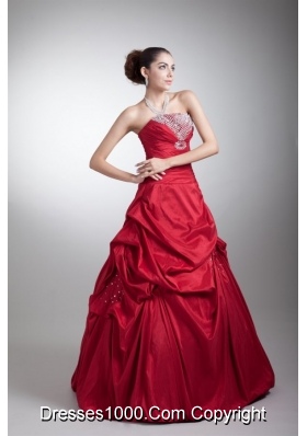 Strapless Beading and Pick Ups Red Taffeta Dresses for Sweet 15