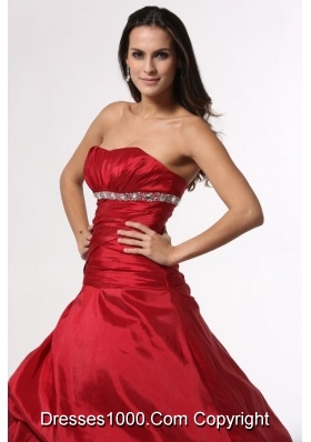 Beading and Ruching Red Taffeta Dress for Sweet 15 with Pick Ups