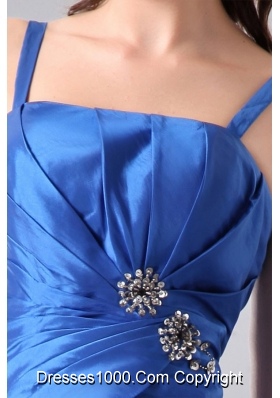 Sexy Short Blue Ruching and Beading Prom Dress with Straps