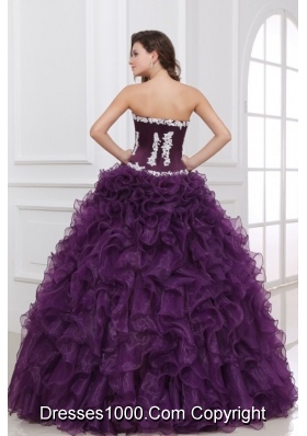 Ruffled One Shoulder Appliques Tulle Dresses for Quince in Blue