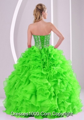 Spring Green Ball Gown Sweetheart Popular Quinceanera Gowns with Beading and Ruffles