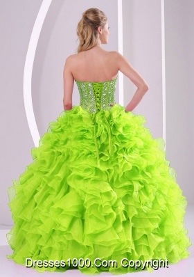 Sweetheart 2014 Spring Green Quinceanera Dress with Ruffles and Beading