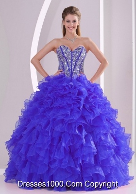 Recommand Sweetheart Ruffles and Beaded Decorate Blue Quinceanera Gowns