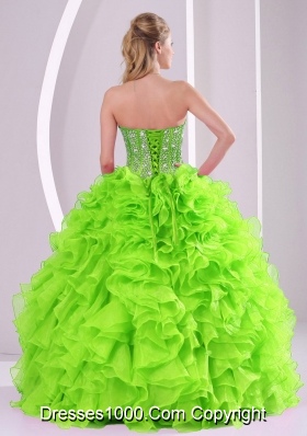 Ruffled Ball Gown Sweetheart 2014 summer Green Quinceanera Gowns with Beading