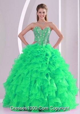 Luxurious Green Ball Gown Sweetheart Long Quinceanera Gowns in Sweet 16