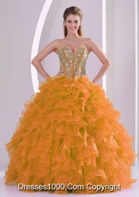 Orange Sweetheart 2014 Hot Sell Quinceanera Gowns with Ruffles and Beading