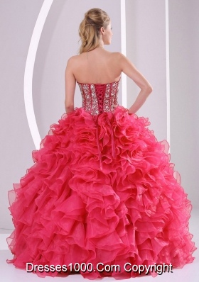 Pretty Ball Gown Red Quinceanera Gowns with Sweetheart and Beading