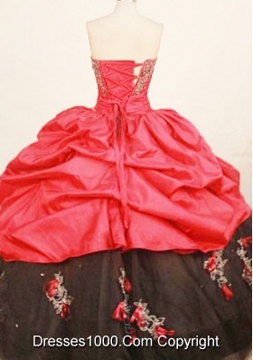 Cheap ball gown sweetheart-neck floor-length taffeta appliques quinceanera dress