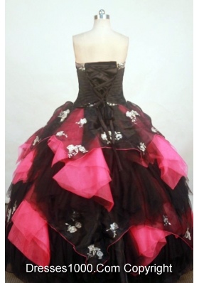 Exquisite Ball Gown Strapless Floor-length Fuchsia Organza Appliques Quinceanera dress