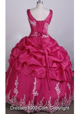 Fashionable Ball Gown V-Neck Floo_length Appliques Tffeta Hot Pink Quinceanera Dresses