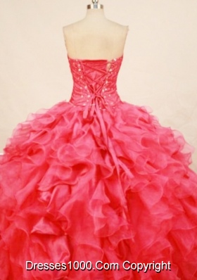 Fasshionable ball gown sweetheart organza beading coral red quinceaenra dress