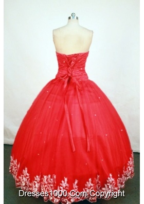 Gorgeous Ball Gown Strapless Floor-length Red Appliques Quinceanera dress