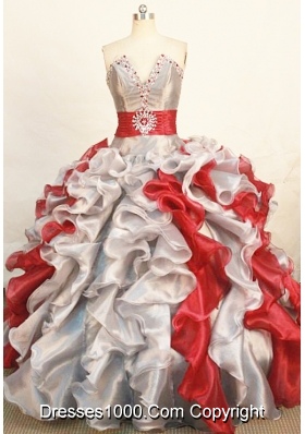 Gorgeous Ball Gown Strapless Floor-length Sliver Organza Beading Quinceanera Dress