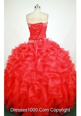 Gorgeous Ball Gown Sweetheart Floor-length Red Organza Beading Quinceanera dress