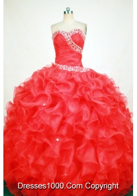 Gorgeous Ball Gown Sweetheart Floor-length Red Organza Beading Quinceanera dress