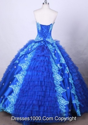 Modest Ball Gown Strapless FLoor-Length Blue Appliques And Beading Quinceanera Dresses