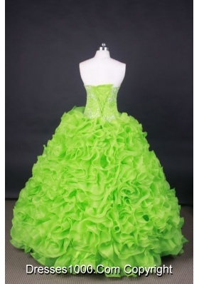 Popular Ball Gown Strapless Floor-Length Orangza Spring Green Beading Quinceanera Dresses