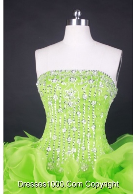 Popular Ball Gown Strapless Floor-Length Orangza Spring Green Beading Quinceanera Dresses